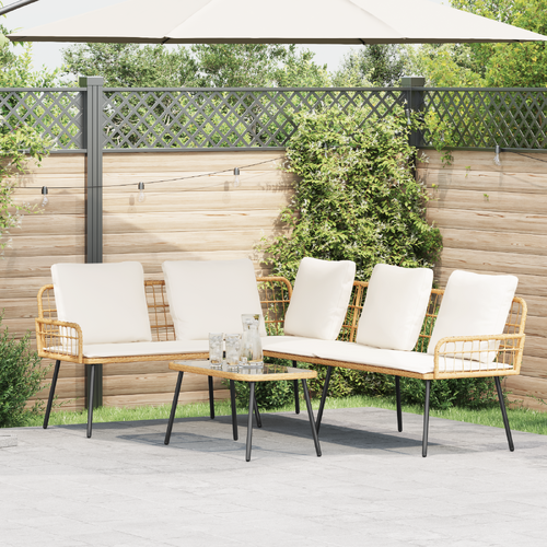 2 Piece Garden Sofa Set with Cushions Natural Poly Rattan