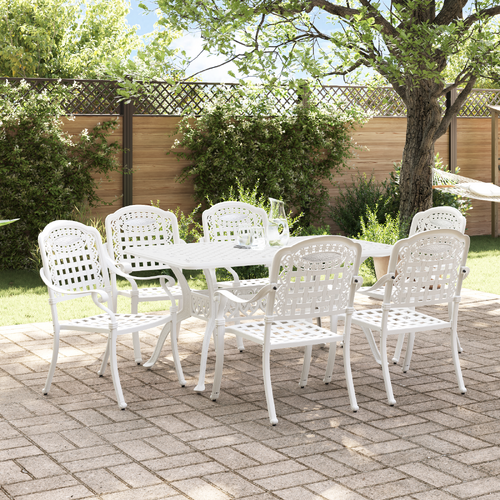 7 Piece Garden Dining Set White Cast Aluminium