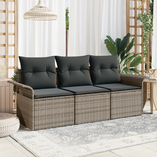 3-Piece Garden Sofa Set with Cushions in Grey Poly Rattan