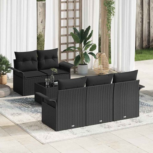 6 Piece Garden Sofa Set with Cushions Black Poly Rattan