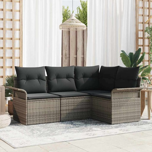 4 Piece Garden Sofa Set with Cushions Grey Poly Rattan