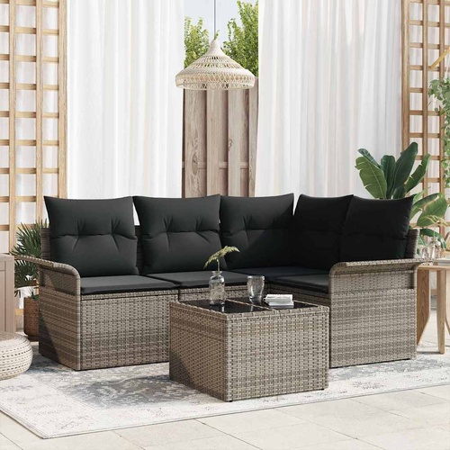 4 Piece Garden Sofa Set with Cushions Black Poly Rattan