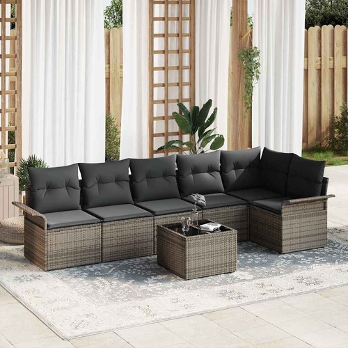 6 Piece Outdoor Sofa Set with Cushions, Black Poly Rattan