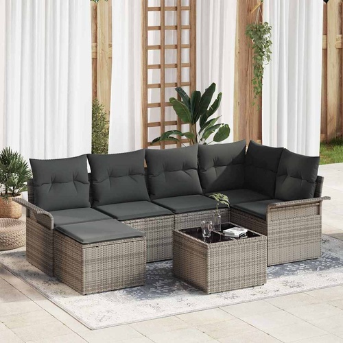6 Piece Garden Sofa Set with Cushions Black Poly Rattan
