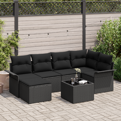 7 Piece Garden Sofa Set with Cushions Beige Poly Rattan