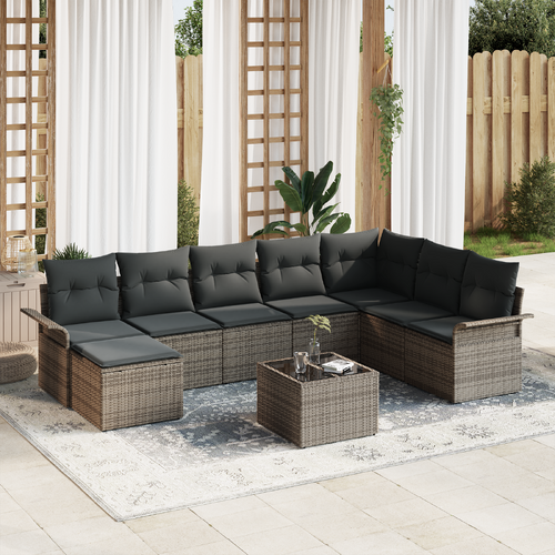 8 Piece Garden Sofa Set with Cushions Grey Poly Rattan
