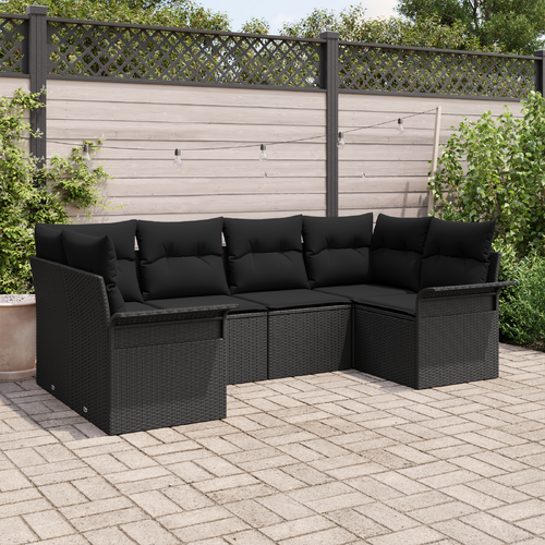 6 Piece Garden Sofa Set with Cushions Black Poly Rattan