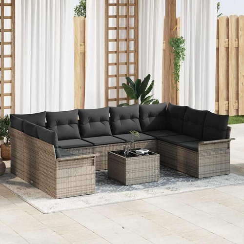 9 Piece Garden Sofa Set with Cushions Black Poly Rattan