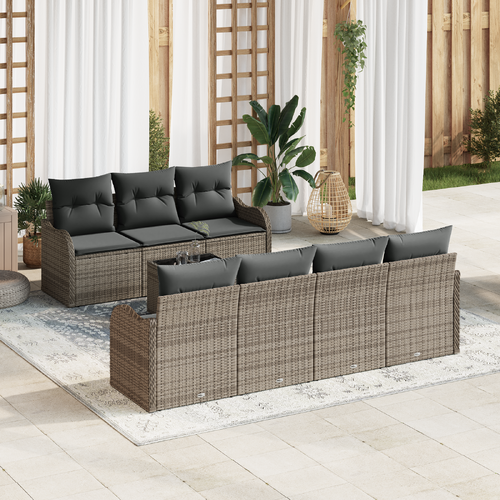 8 Piece Garden Sofa Set with Cushions Grey Poly Rattan