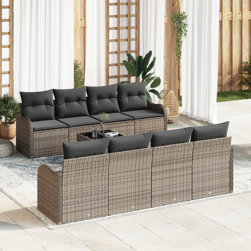 9 Piece Garden Sofa Set with Cushions Grey Poly Rattan