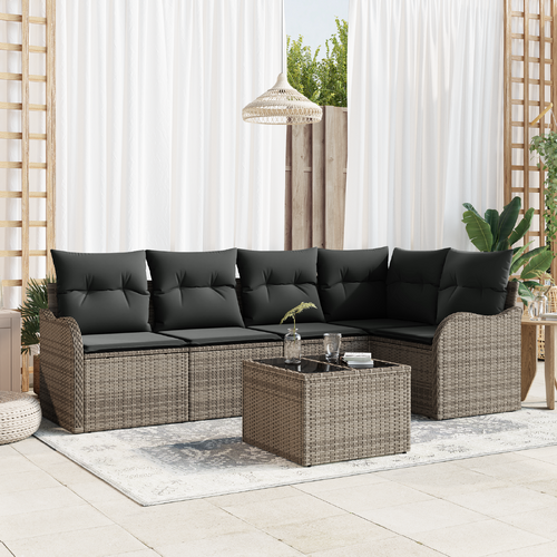 5 Piece Garden Sofa Set with Cushions Black Poly Rattan