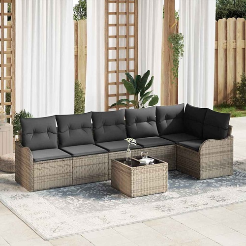 6 Piece Garden Sofa Set with Cushions Black Poly Rattan