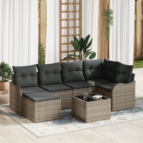 6 Piece Garden Sofa Set with Cushions Black Poly Rattan