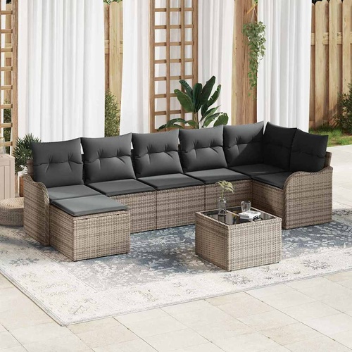 7 Piece Garden Sofa Set with Cushions Black Poly Rattan