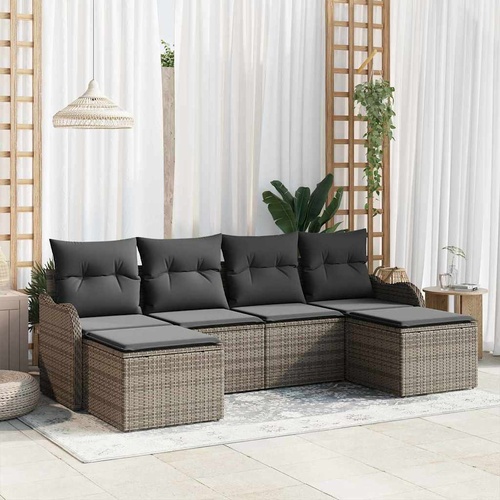 6 Piece Garden Sofa Set with Cushions Grey Poly Rattan
