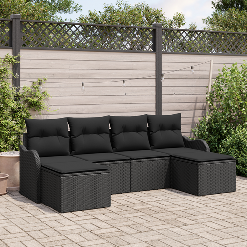 6 Piece Garden Sofa Set with Cushions Black Poly Rattan