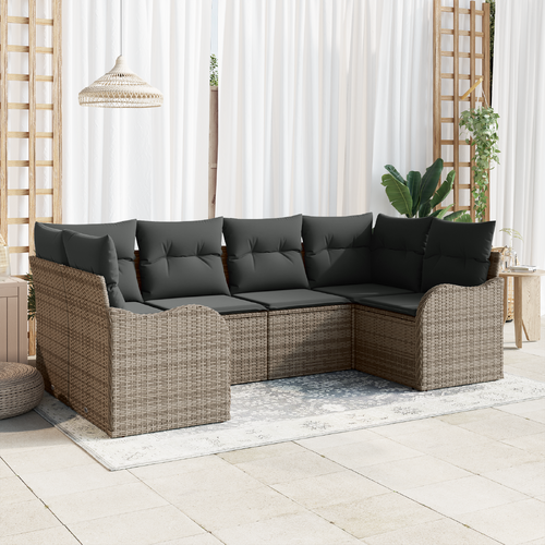 6-piece Garden Sofa Set with Cushions Grey Poly Rattan