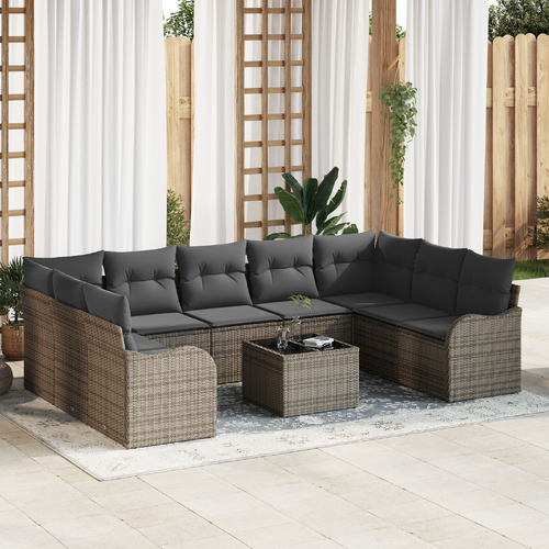 9 Piece Garden Sofa Set with Cushions Black Poly Rattan
