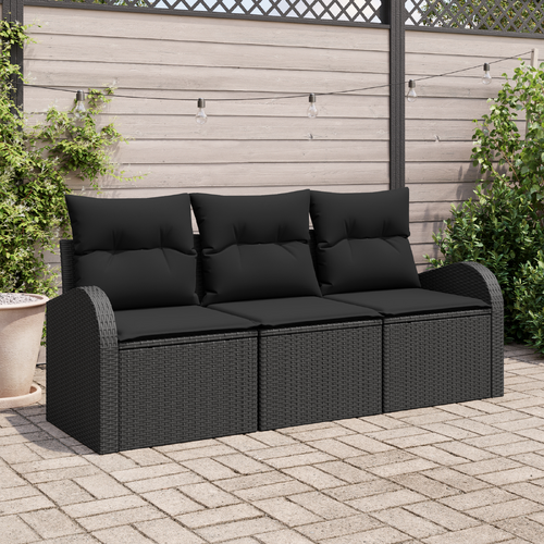 3 Piece Garden Sofa Set with Cushions Black Poly Rattan