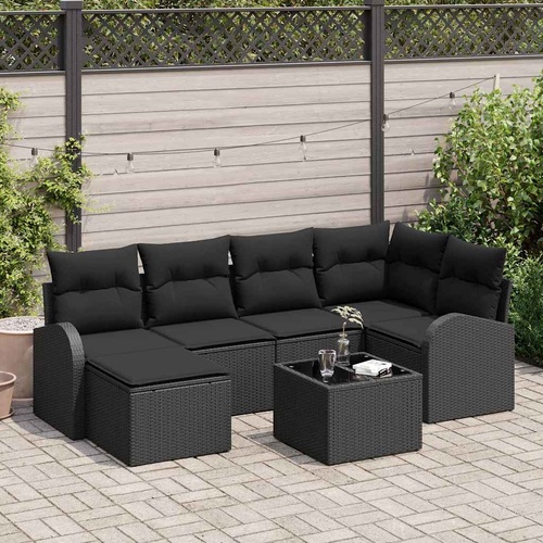 7 Piece Garden Sofa Set with Cushions Beige Poly Rattan