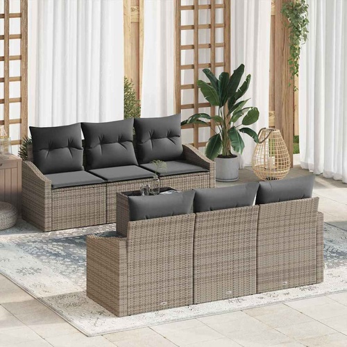 7 Piece Garden Sofa Set with Cushions Grey Poly Rattan