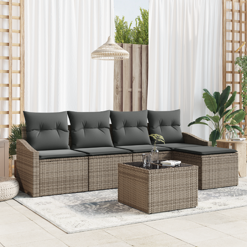 Sofa Set with Cushion 6 pcs Grey Poly Rattan