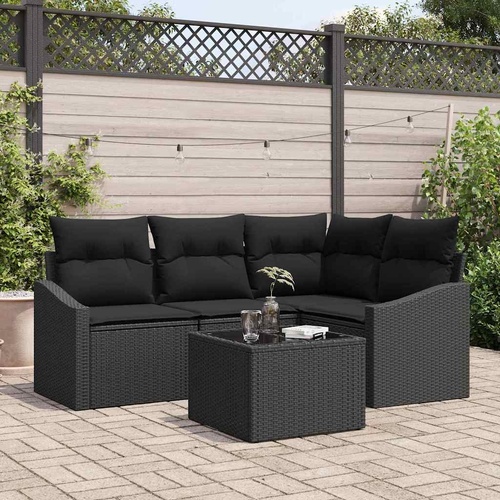 5 Piece Garden Sofa Set with Cushions Beige Poly Rattan