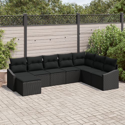 8 Piece Garden Sofa Set with Cushions Black Poly Rattan