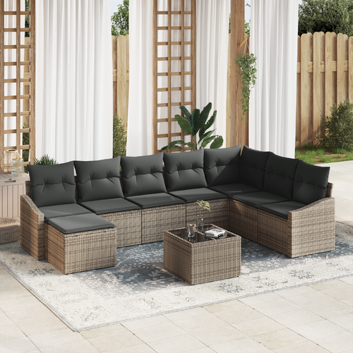8 Piece Garden Sofa Set with Cushions Black Poly Rattan