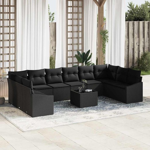 11-piece Garden Sofa Set with Beige Cushions Poly Rattan