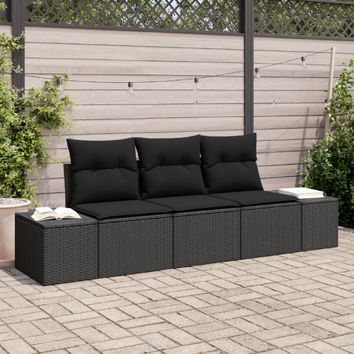 3 Piece Garden Sofa Set with Cushions Black Poly Rattan