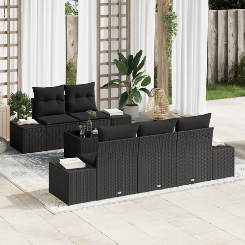 Garden Sofa Set with Cushion Black Poly Rattan