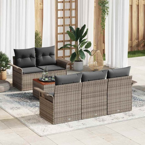 Garden Sofa Set with Cushion 6 pcs Grey Poly Rattan