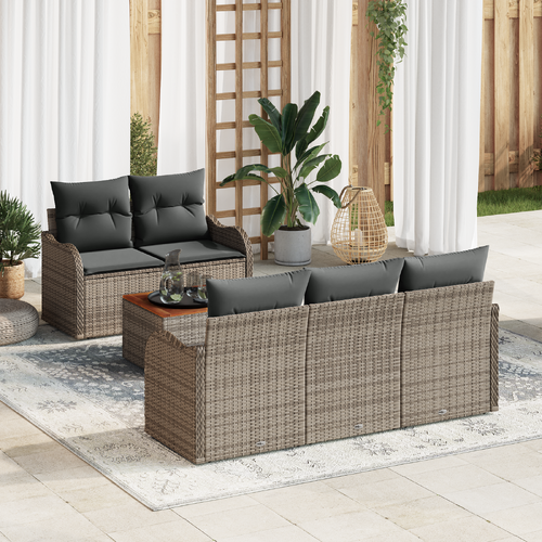 6 Piece Garden Sofa Set with Cushions Grey Poly Rattan Acacia