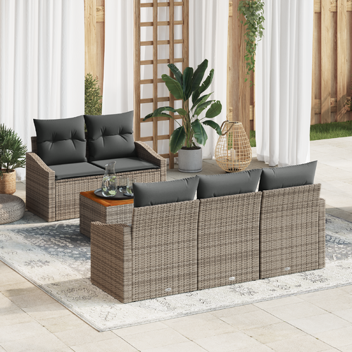 Garden Sofa Set with Cushion 6 pcs Grey Poly Rattan