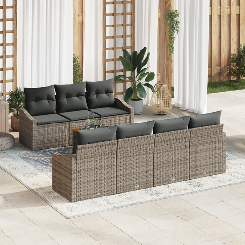 8 Piece Garden Sofa Set with Cushions Grey Poly Rattan Acacia