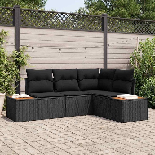 Garden Sofa Set with Cushion 5 pcs Black Poly rattan
