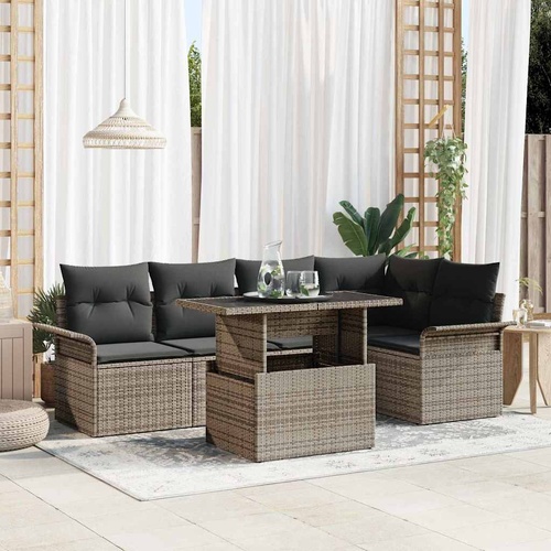 6 Piece Garden Sofa Set with Cushions Grey Poly Rattan