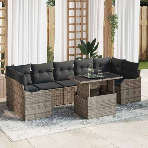 8 Piece Garden Sofa Set with Cushions Grey Poly Rattan