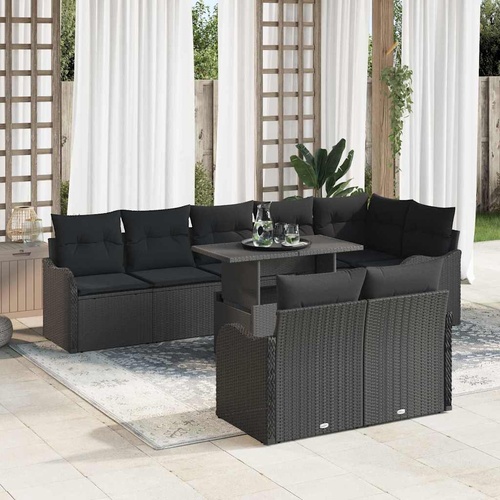 9 Piece Garden Sofa Set with Cushions Black Poly Rattan