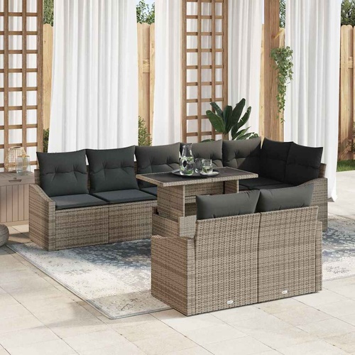 9 Piece Garden Sofa Set with Cushions Grey Poly Rattan