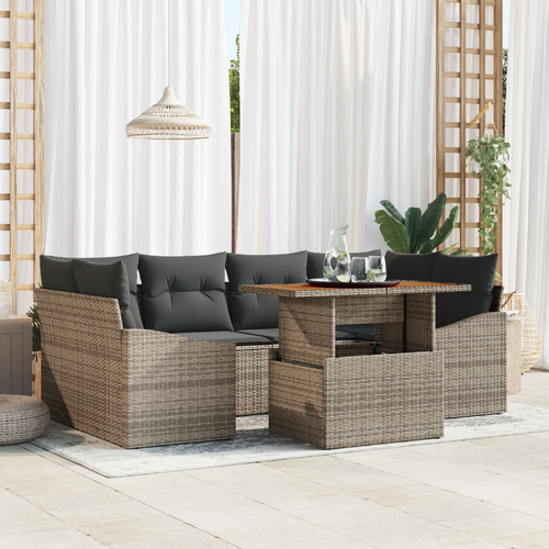 Garden Dining Set with Cushion 7 pcs Grey and Brown