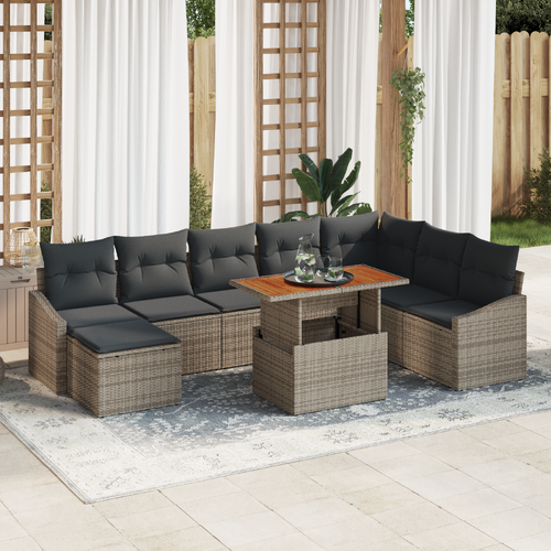 Garden Dining Set with Cushion 9 pcs Grey and Brown