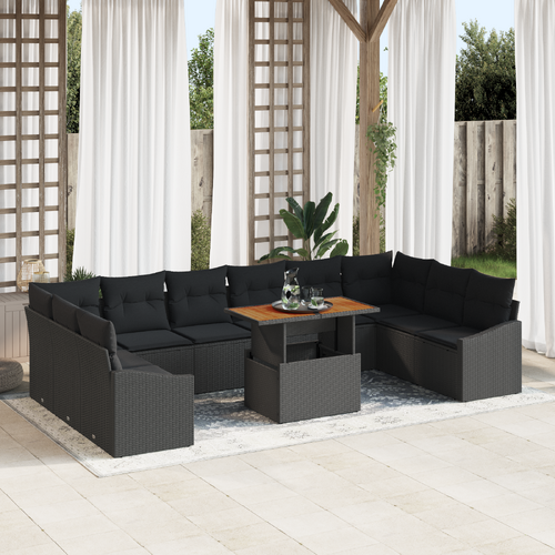 Garden Dining Set with Cushion 11 pcs Black and Brown