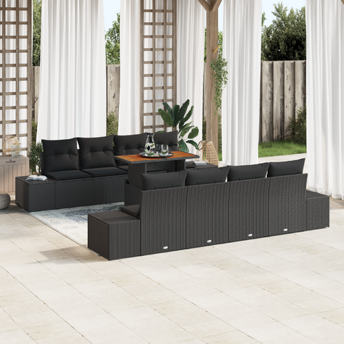 Garden Dining Set with Cushion 9 pcs Black and Brown