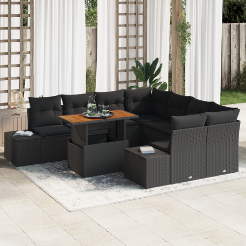 Garden Dining Set with Cushion 9 pcs Black and Brown
