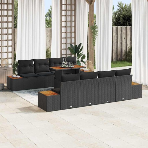 Garden Dining Set with Cushion 9 pcs Black and Brown