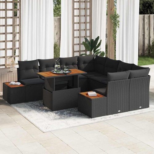 Garden Dining Set with Cushion 9 pcs Black and Brown