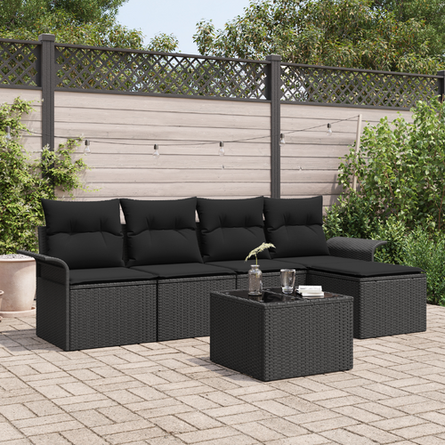Garden Sofa Set with Cushion 6 pcs Black Poly Rattan