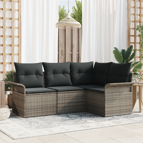 Garden Sofa Set with Storage 4 pcs Grey Poly Rattan